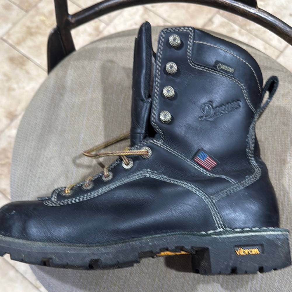 Danner Black Leather Boots with Tan Laces Quarry USA 8in steel toe Goretex 8EE - Picture 5 of 14